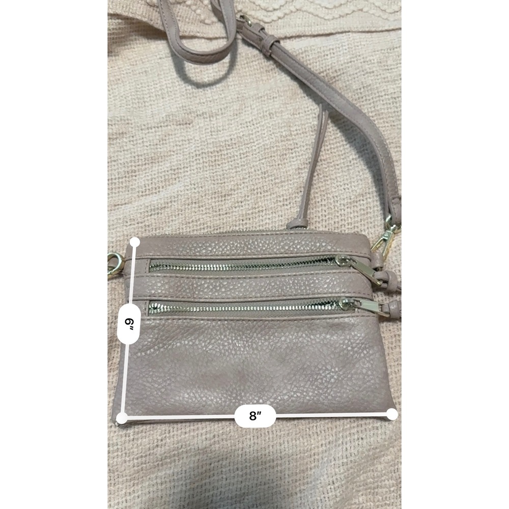 Mauve Taupe Pebbled Faux Leather Crossbody Bag with Leopard Lining - Picture 12 of 12